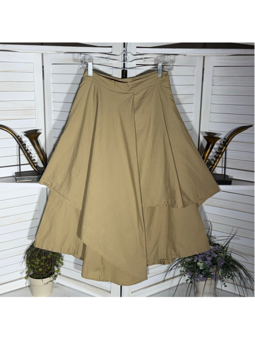 Vintage medieval peasant culottes layered skirt light brown steampunk Ren Fair S